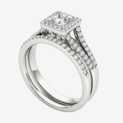 1 CT.T.W. Natural Diamond 10K White Gold Bridal Ring Set