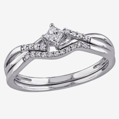 1/5 CT.T.W. Natural Diamond Bridal Ring Set Sterling Silver