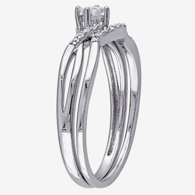 1/5 CT.T.W. Natural Diamond Bridal Ring Set Sterling Silver