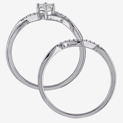 1/5 CT.T.W. Natural Diamond Bridal Ring Set Sterling Silver