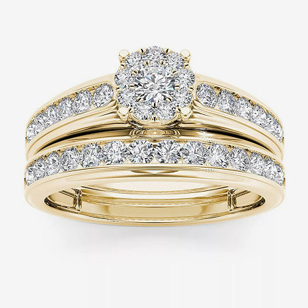 Womens 1 1/2 CT. T.W. Natural White Diamond 10K Gold Round Side Stone Bridal Set, 8 1/2