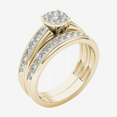 Womens 1 1/2 CT. T.W. Natural White Diamond 10K Gold Round Side Stone Bridal Set