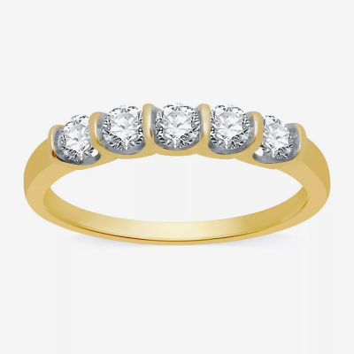 (H-I / I1) 1/2 CT. T.W. Lab Grown White Diamond 10K Gold 5-Stone Anniversary Band