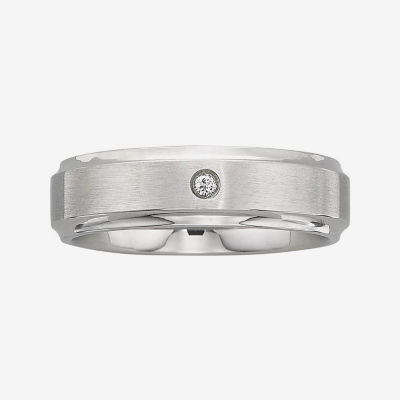 Personalized Mens Diamond-Accent 6mm Stainless Steel Wedding Band ...