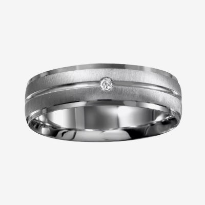 Mens 6mm Diamond-Accent 10K White Gold Wedding Band