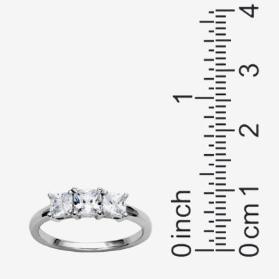 Womens 1 1/3 CT. T.W. Cubic Zirconia Platinum Over Silver Square 3-Stone Engagement Ring