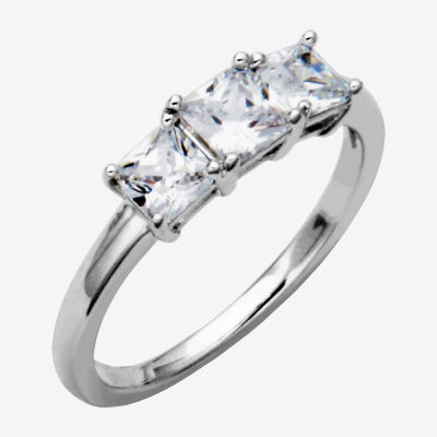 Womens 1 1/3 CT. T.W. Cubic Zirconia Platinum Over Silver Square 3-Stone Engagement Ring