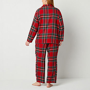 Company Cotton Family Flannel Navy Red Plaid Women's Medium Red/Navy Long  Sleeve Pajama Short Set