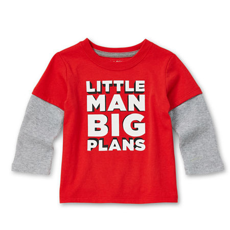 Okie Dokie Baby Boys Crew Neck Long Sleeve Graphic T-Shirt, 6 Months, Red