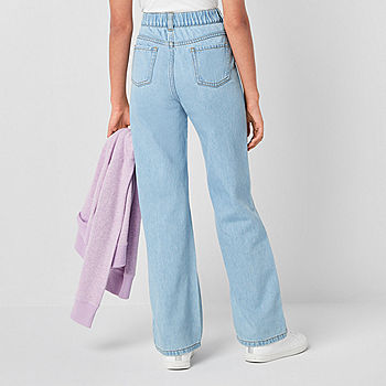 Thereabouts Little & Big Girls Wide Leg Jean, Color: Lt Wash Embr - JCPenney