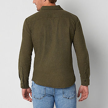 Essentials Men's Regular-Fit Long-Sleeve Solid Flannel Shirt, Olive  Heather, Medium
