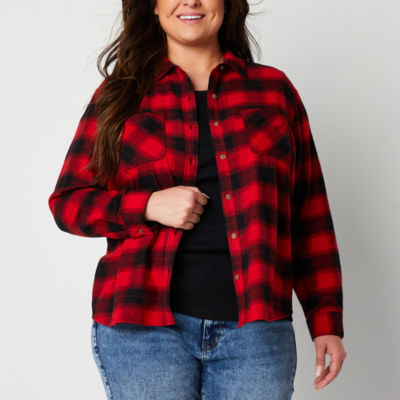 a.n.a Plus Womens Long Sleeve Flannel Shirt, Color: Ohara Pld Red ...