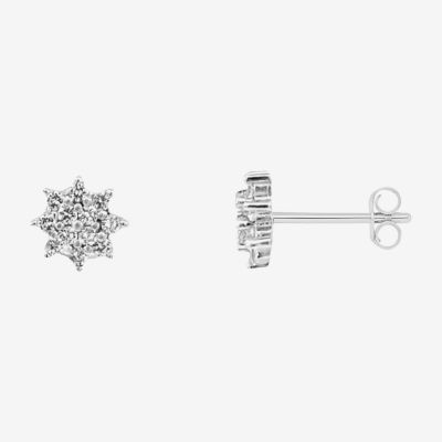 Silver Treasures White Cubic Zirconia Sterling Silver 7mm Stud Earrings