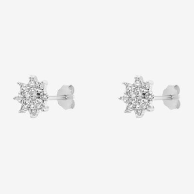 Silver Treasures White Cubic Zirconia Sterling Silver 7mm Stud Earrings