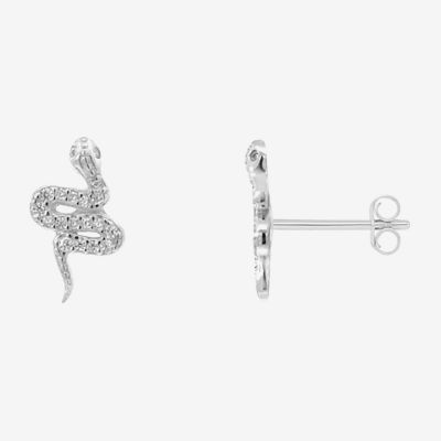 Silver Treasures Snake White Cubic Zirconia Sterling Silver 12mm Stud Earrings