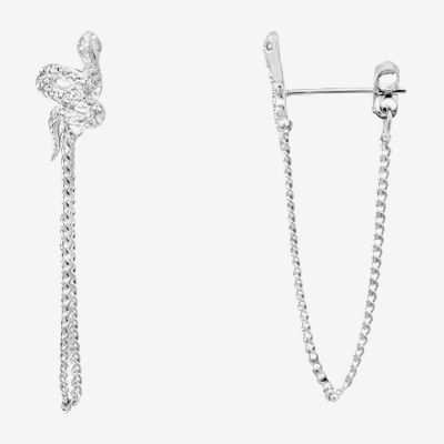 Silver Treasures Snake Womens White Cubic Zirconia Sterling Silver Drop Earrings