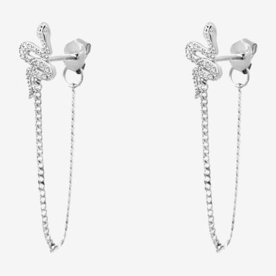 Silver Treasures Snake Womens White Cubic Zirconia Sterling Silver Drop Earrings