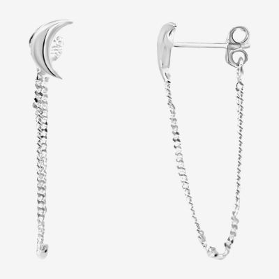 Silver Treasures Womens Sterling Silver Moon Drop Earrings