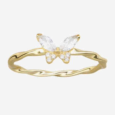 Silver Treasures Womens White Cubic Zirconia Sterling Silver Butterfly Delicate Stackable Ring
