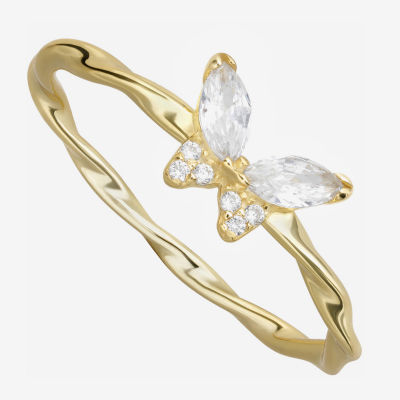 Silver Treasures Womens White Cubic Zirconia Sterling Silver Butterfly Delicate Stackable Ring