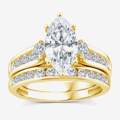 (F,Vs2) Womens 3 CT. T.W. Lab Grown White Diamond 14K Gold Marquise Side Stone Bridal Set