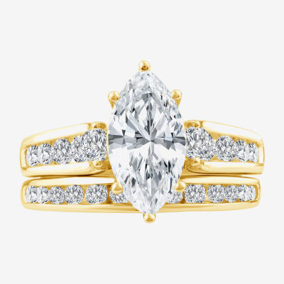 (F,Vs2) Womens 3 CT. T.W. Lab Grown White Diamond 14K Gold Marquise Side Stone Bridal Set