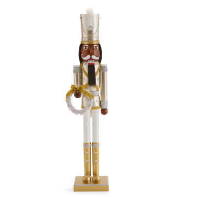North Pole Trading Co. 36in Gold Wreath African American Wood Christmas Nutcracker