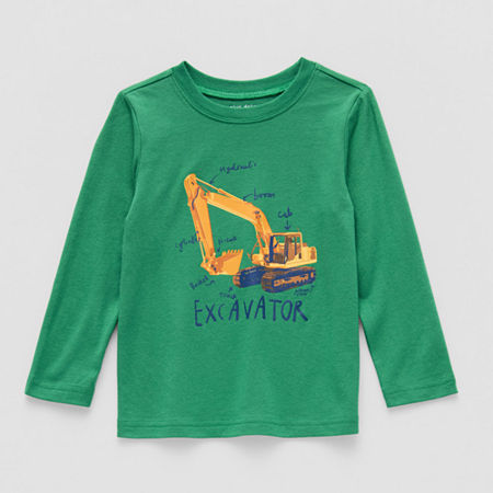Okie Dokie Toddler & Little Boys Crew Neck Long Sleeve Graphic T-Shirt, 7, Green