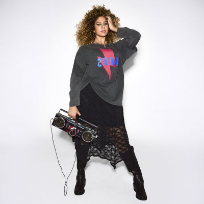 Joaquina for JCPenney Womens Crew Neck Long Sleeve Juniors Plus T-Shirt