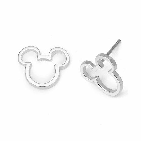 Disney Mickey Outline Sterling Silver Stud Earrings, One Size