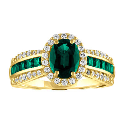 Womens Lab Created Green Emerald 10K Gold Cocktail Ring