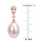 Diamond Accent Dyed Pink Cultured Freshwater Pearl 10K Rose Gold Drop Earrings