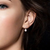 Womens Diamond Accent Dyed Pink Cultured Freshwater Pearl 10K Rose Gold Drop Earrings