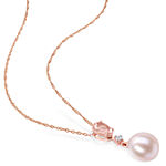 Womens Diamond Accent Dyed Pink Cultured Freshwater Pearl 10K Rose Gold Pendant Necklace