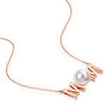 Mom" Womens White Cultured Freshwater Pearl 10K Rose Gold Pendant Necklace