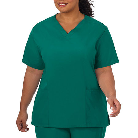 Fundamentals By White Swan 14700 2-Pocket Womens Plus V Neck Short Sleeve Scrub Top, 4x-large, Green