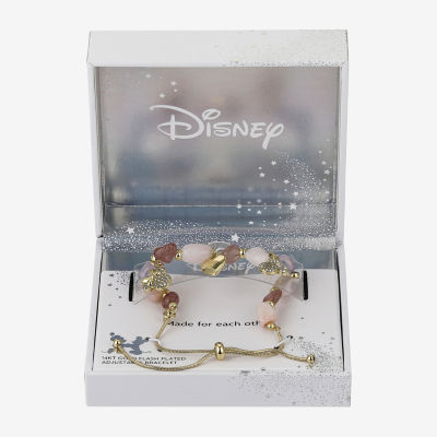 Disney Classics Quartz 14K Gold Over Brass 9 3/4 Inch Snake Heart Mickey Mouse Minnie Mouse Bolo Bracelet