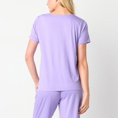 Ambrielle Womens Short Sleeve V Neck Pajama Top