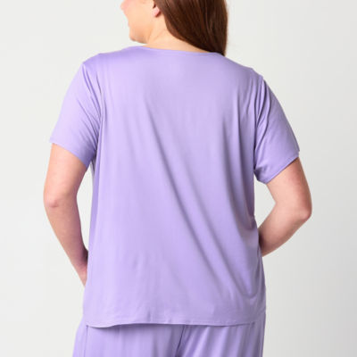 Ambrielle Womens Short Sleeve V Neck Pajama Top