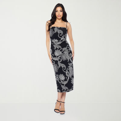 Premier Amour Womens Sleeveless Floral Midi Sheath Dress