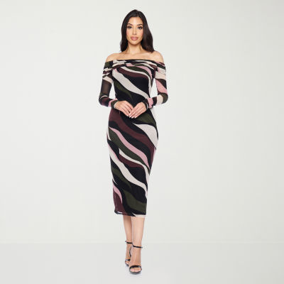 Premier Amour Off the Shoulder Long Sleeve Midi Sheath Dress