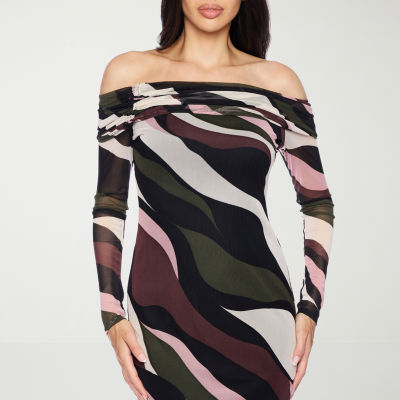 Premier Amour Off the Shoulder Long Sleeve Midi Sheath Dress