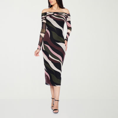 Premier Amour Off the Shoulder Long Sleeve Midi Sheath Dress