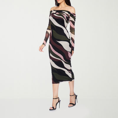 Premier Amour Off the Shoulder Long Sleeve Midi Sheath Dress