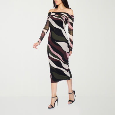 Premier Amour Off the Shoulder Long Sleeve Midi Sheath Dress