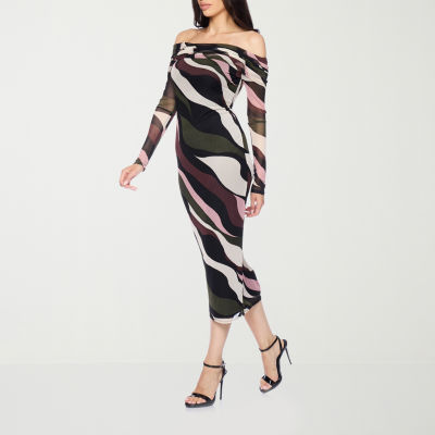 Premier Amour Off the Shoulder Long Sleeve Midi Sheath Dress