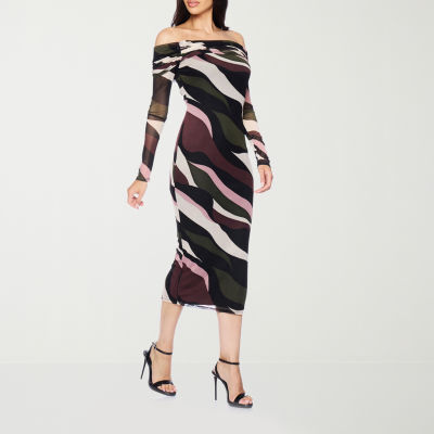 Premier Amour Off the Shoulder Long Sleeve Midi Sheath Dress