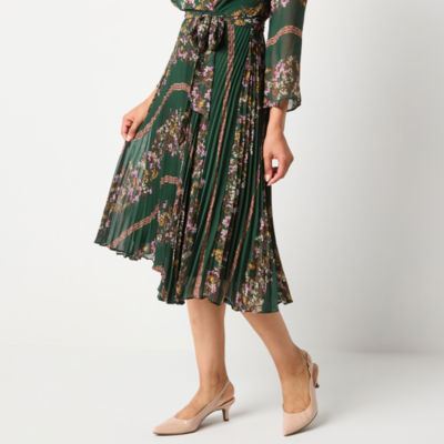 Danny & Nicole Womens 3/4 Sleeve Floral Midi Fit + Flare Dress