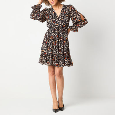 Melonie T 3/4 Split-Sleeve Floral Fit + Flare Dress