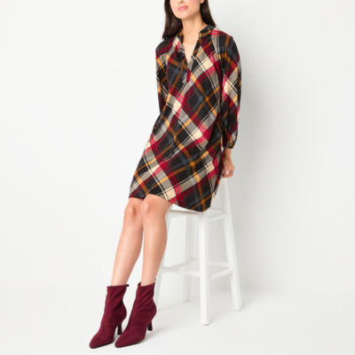 Jessica Howard Womens Long Sleeve Plaid Shift Dress